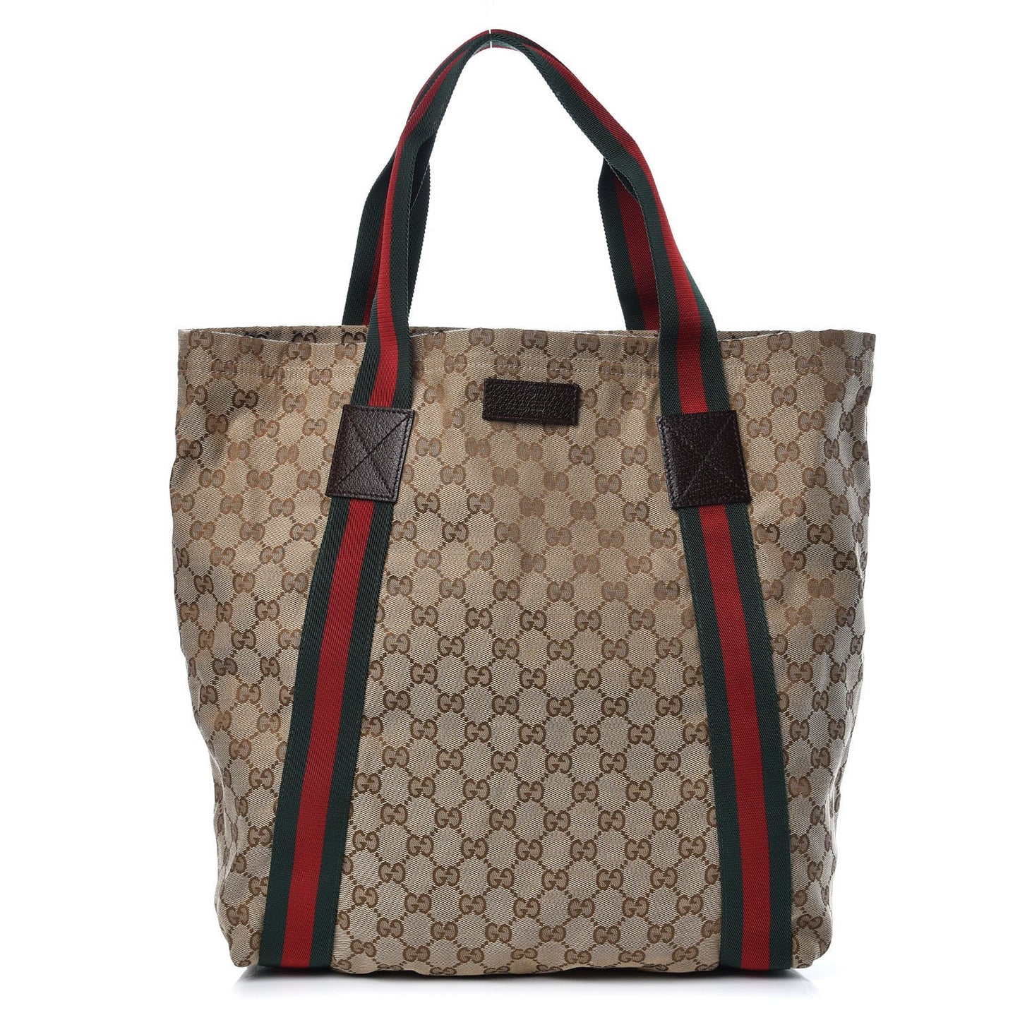 GG Monogram Medium Web Handle Vertical Tote Dark Brown