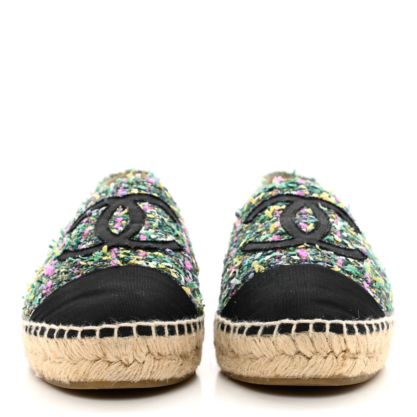 Tweed Grosgrain CC Espadrilles 40 Green Pink Yellow Black