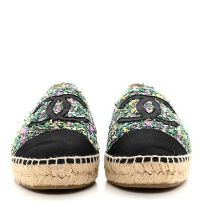 Chanel Tweed Grosgrain CC Espadrilles 40 Green Pink Yellow Black 2 of 9