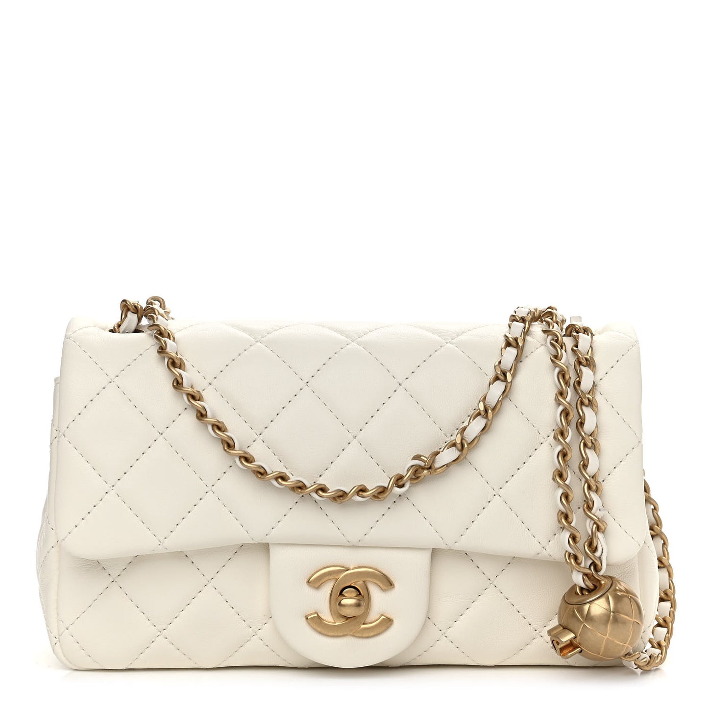 Lambskin Quilted Mini Rectangular Pearl Crush Flap White