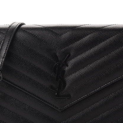 Saint Laurent Grain De Poudre Matelasse Chevron Monogram Envelope Chain Wallet Black 10 of 11