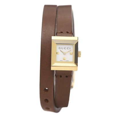 Gucci Stainless Steel Calfskin Mother of Pearl 14mm G-Frame Square Double Wrap Quartz Watch 1 of 8