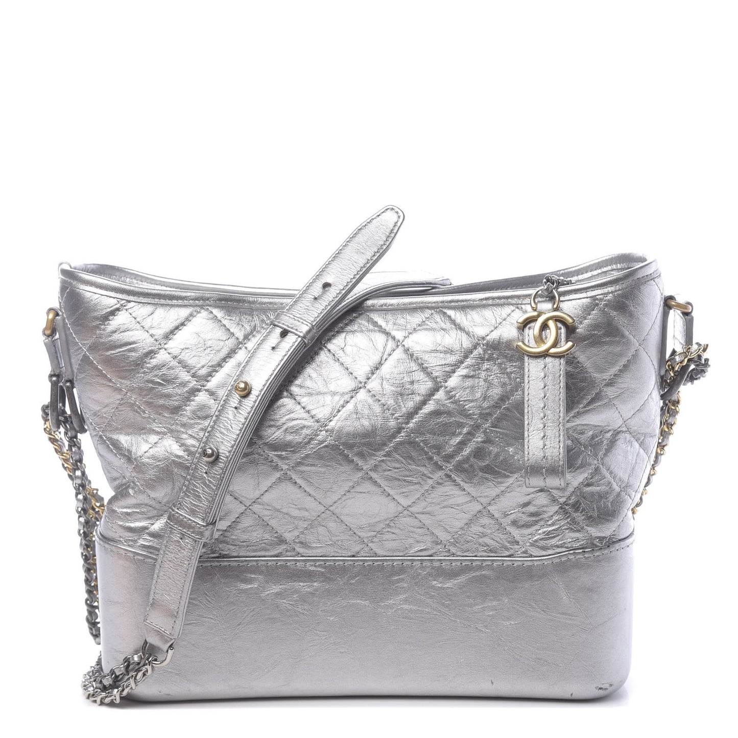 Metallic Lambskin Calfskin Quilted Medium Gabrielle Hobo Silver