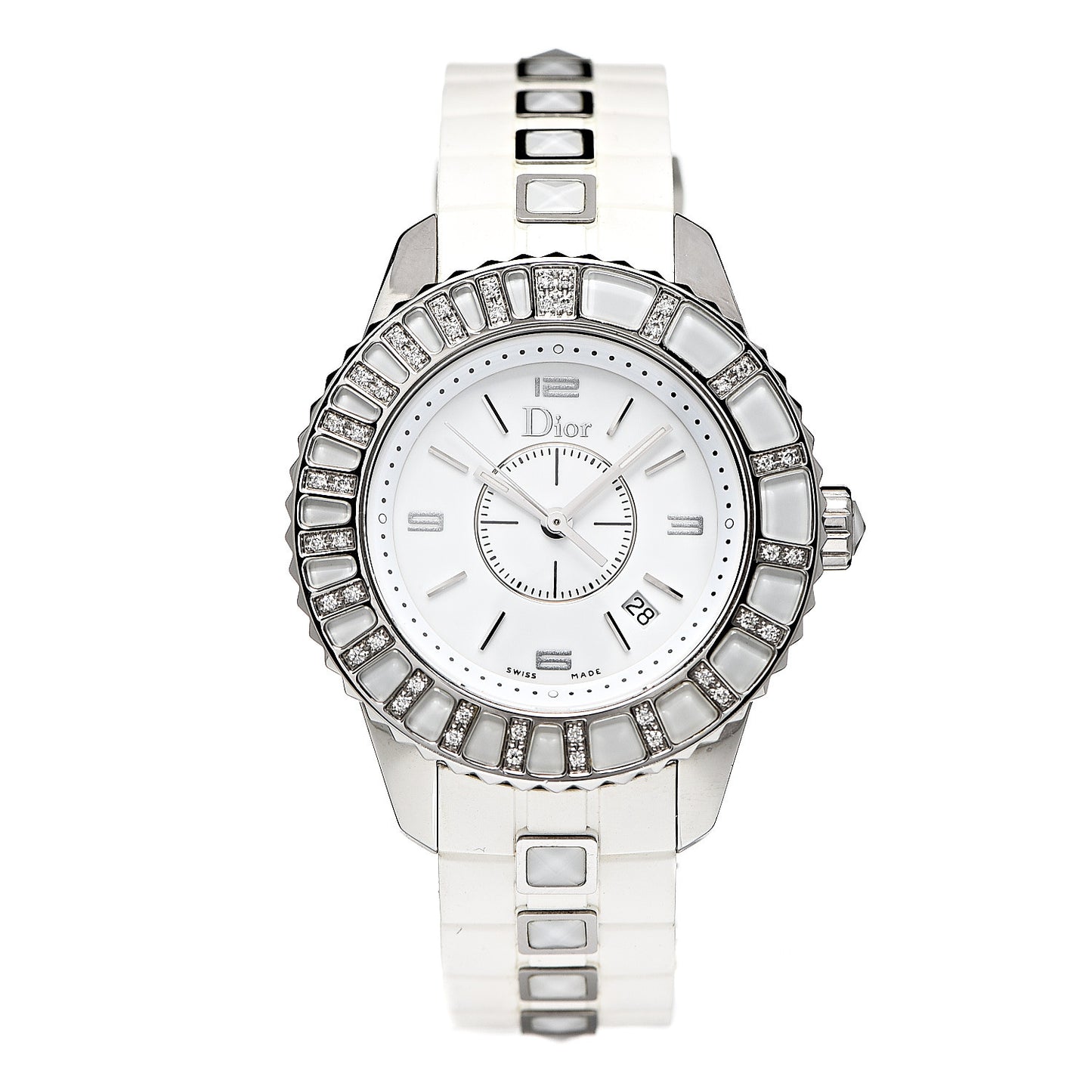 Stainless Steel Rubber Diamond Sapphire 33mm Christal Quartz Watch White