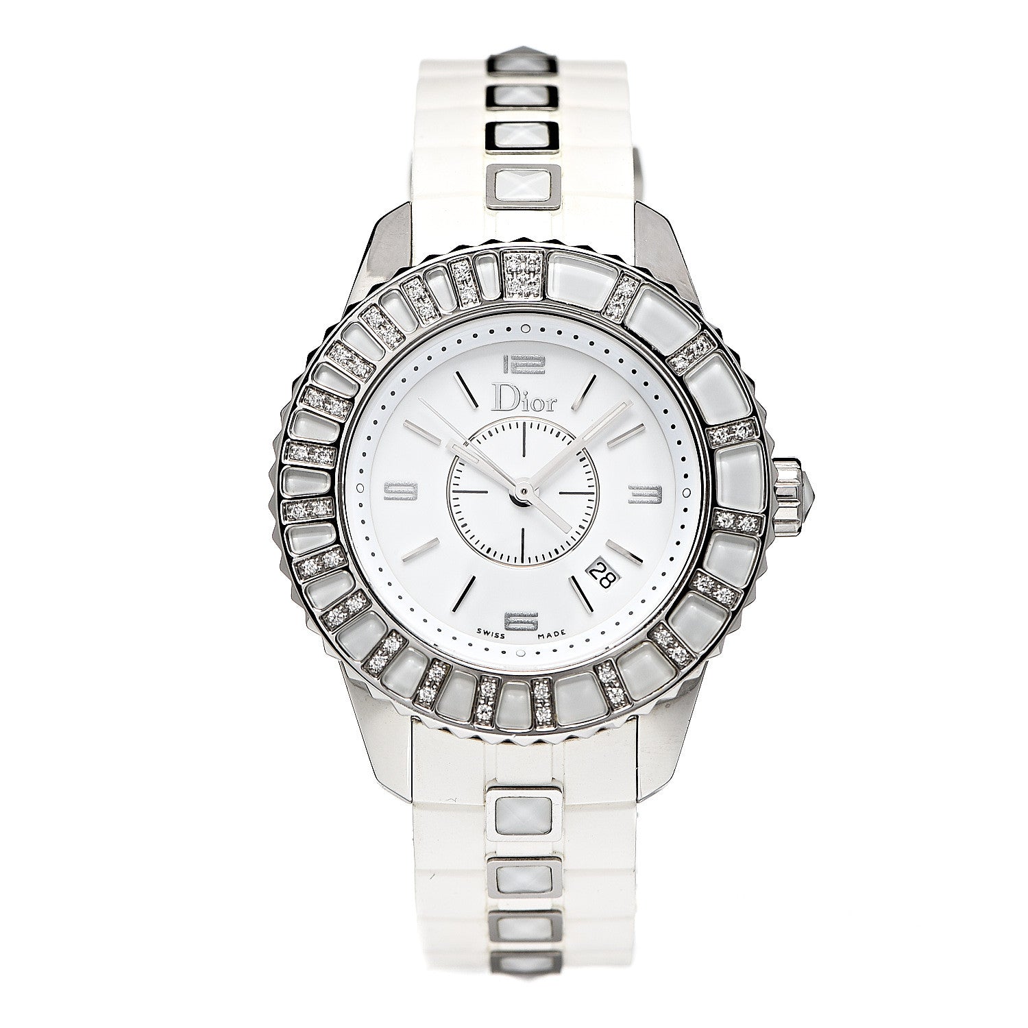 Christian Dior Stainless Steel Rubber Diamond Sapphire 33mm Christal Quartz Watch White 1 of 5