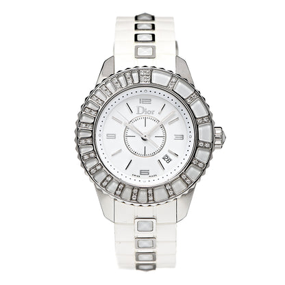 Christian Dior Stainless Steel Rubber Diamond Sapphire 33mm Christal Quartz Watch White 1 of 5