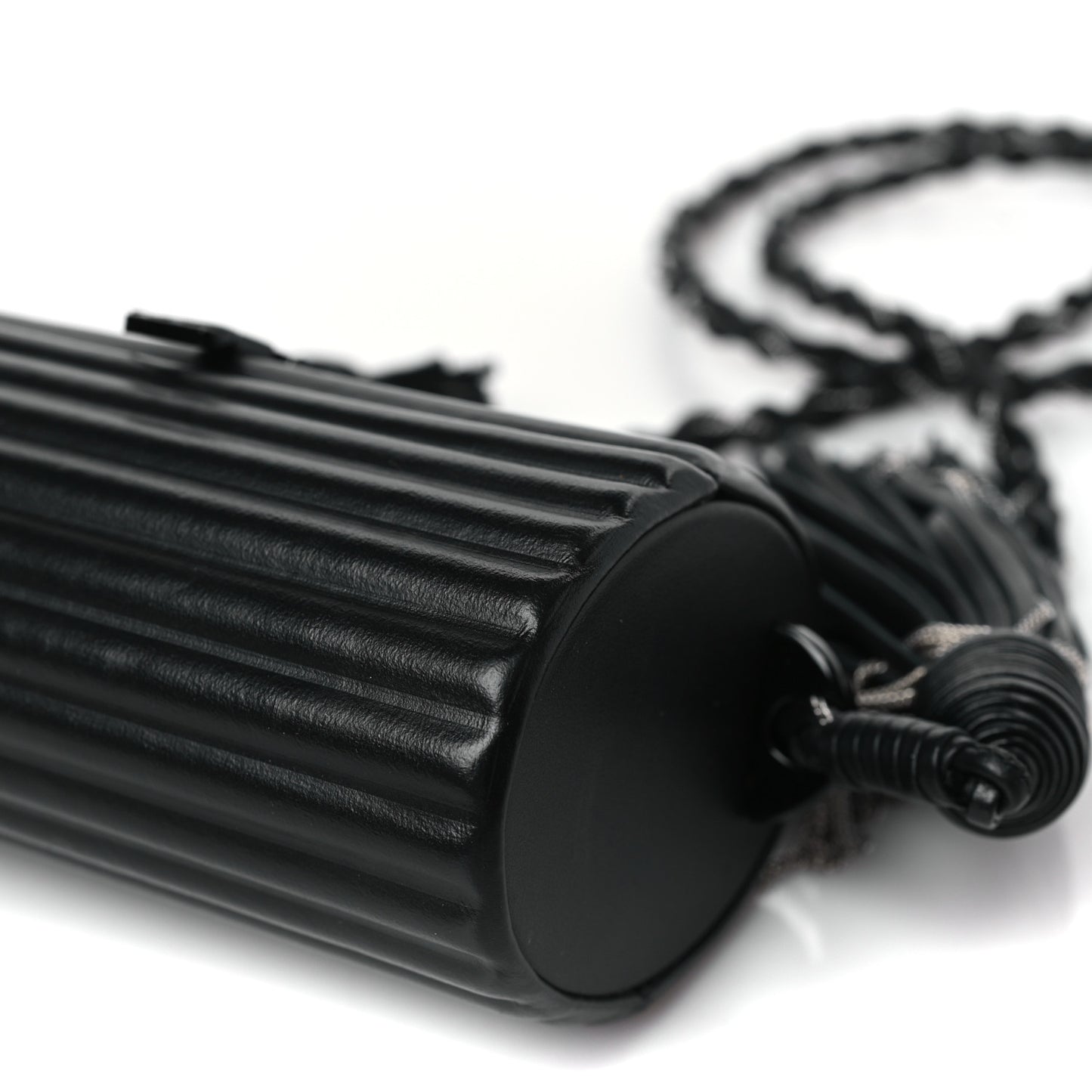 Ribbed Plexiglass Lambskin Fringe Monogram Opium Box Bag Black