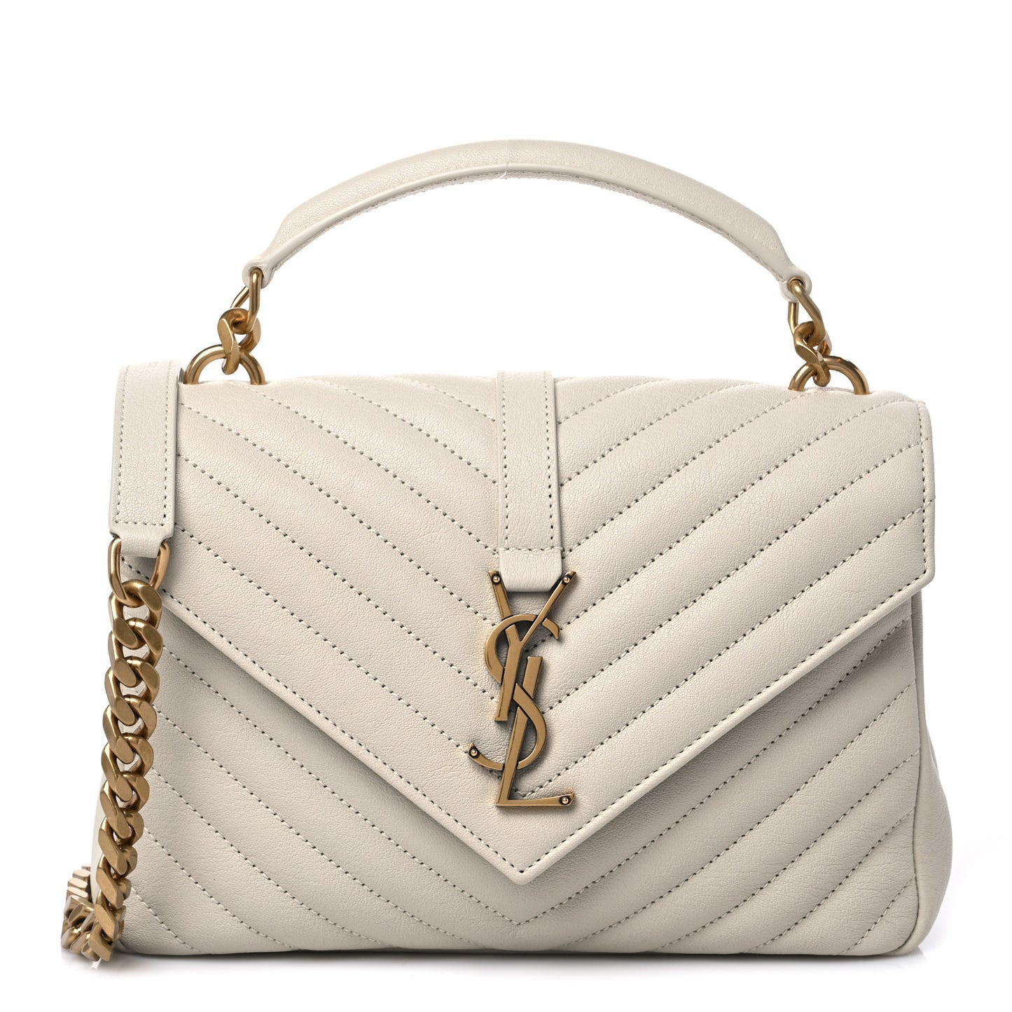 Sheepskin Matelasse Chevron Monogram Medium College Bag Crema Soft