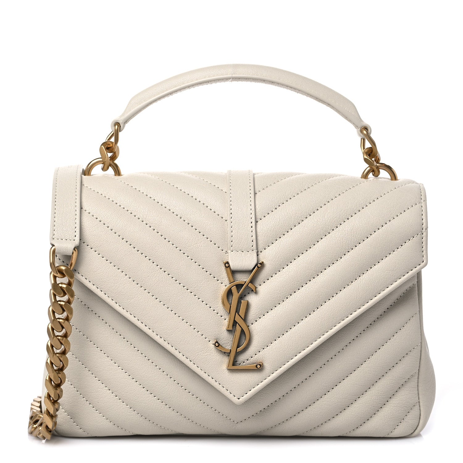 Saint Laurent Sheepskin Matelasse Chevron Monogram Medium College Bag Crema Soft 1 of 6