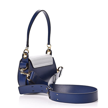 Chloe Shiny Calfskin Crocodile Embossed Small Tess Bag Blue Brown 3 of 9