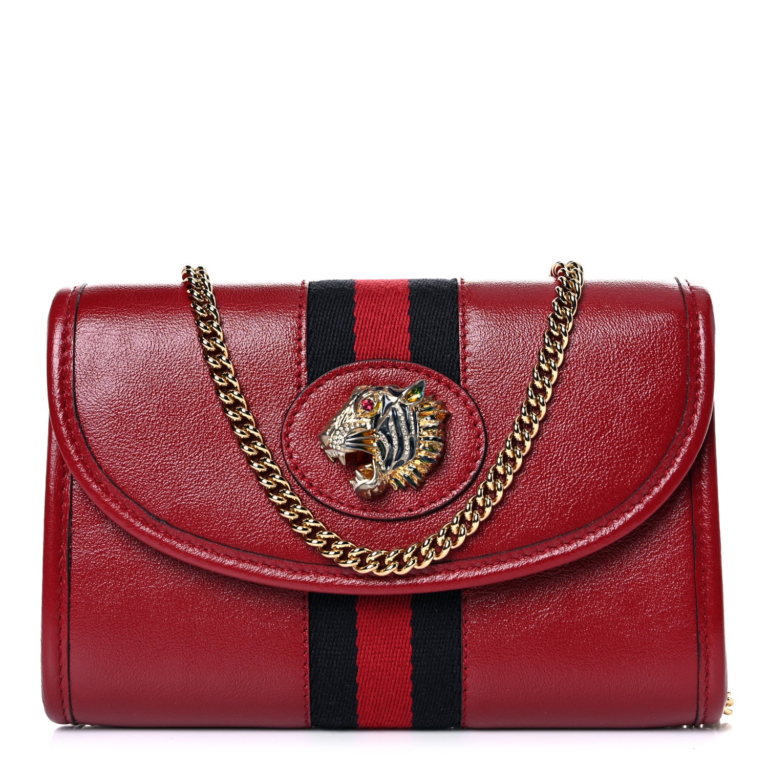 Gucci Textured Calfskin Web Mini Rajah Slim Flap Shoulder Bag Romantic Cherry 1 of 11