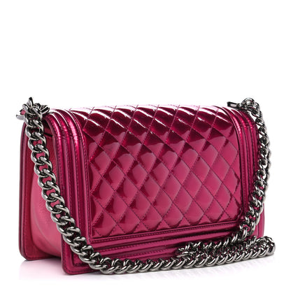 Chanel Metallic Patent Calfskin Quilted Medium Boy Flap Pink 3 of 10