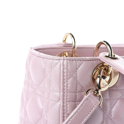 Christian Dior Pearly Lambskin Cannage Medium Lady Dior Lotus 10 of 14