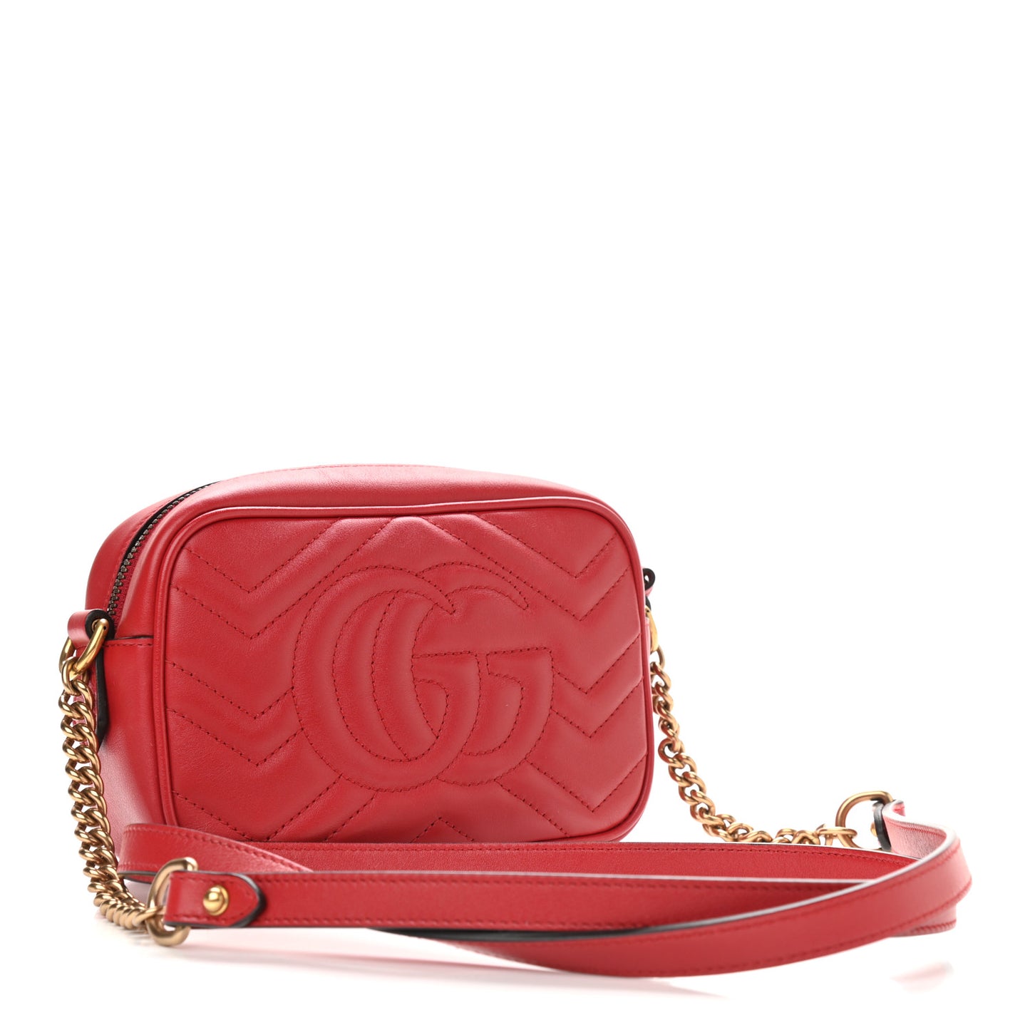 Calfskin Matelasse Mini GG Marmont Chain Shoulder Bag Hibiscus Red