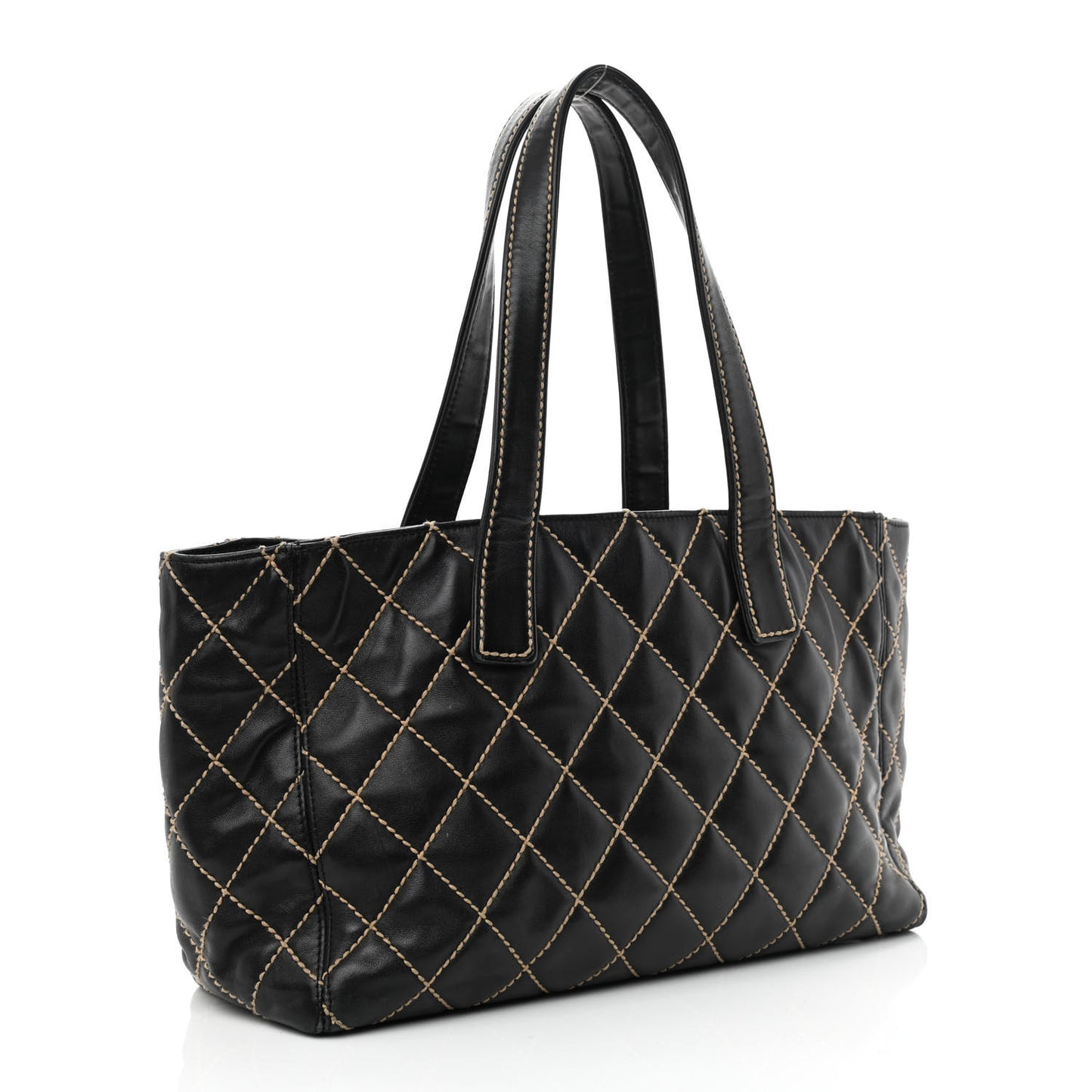 Calfskin Contrast Stitch Surpique Tote Black