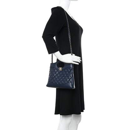 Chanel Shiny Crumpled Calfskin Quilted Mini 31 Shopping Bag Navy Blue 2 of 11