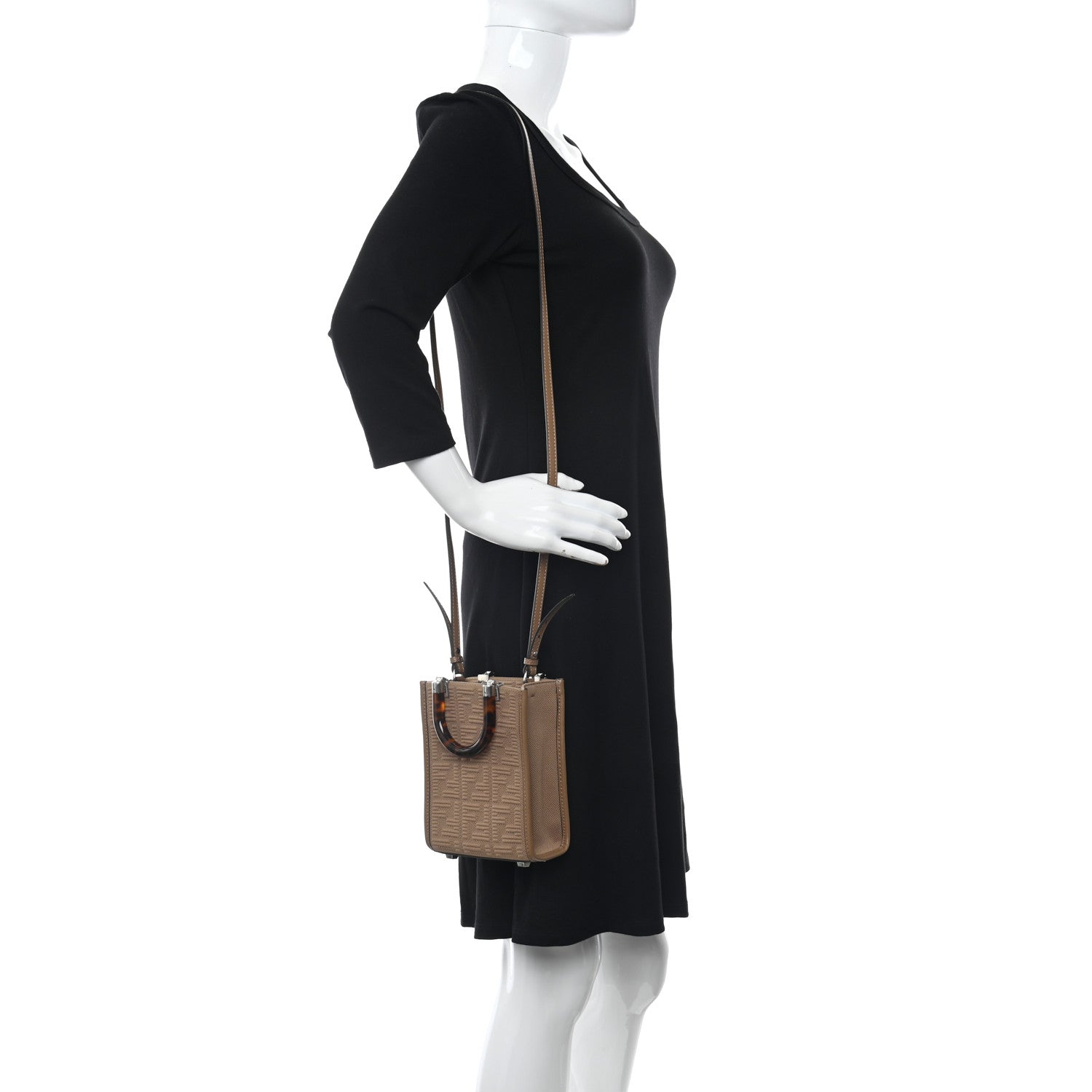 Fendi Technical Fabric Vitello Ceylon Plexiglass FF Mini Fendi Sunshine Shopper Tote Sand 2 of 10