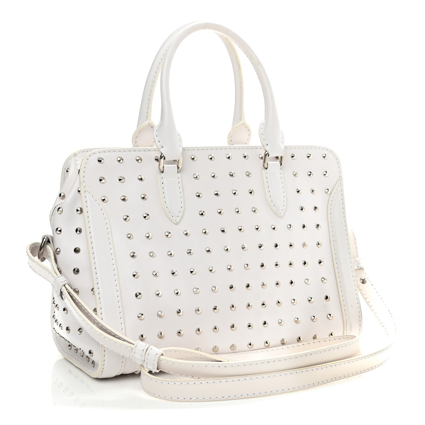 Calfskin Studded Padlock Tote White
