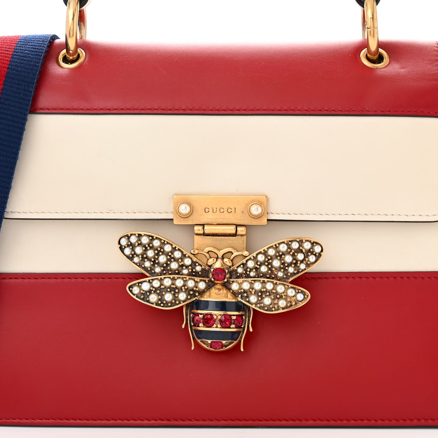 Gucci Calfskin Sylvie Web Small Queen Margaret Top Handle Bag Hibiscus Red Mystic White 8 of 12