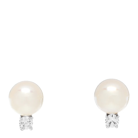18K White Gold Diamond Akoya Cultured Pearl 7-7.5mm Signature Earrings