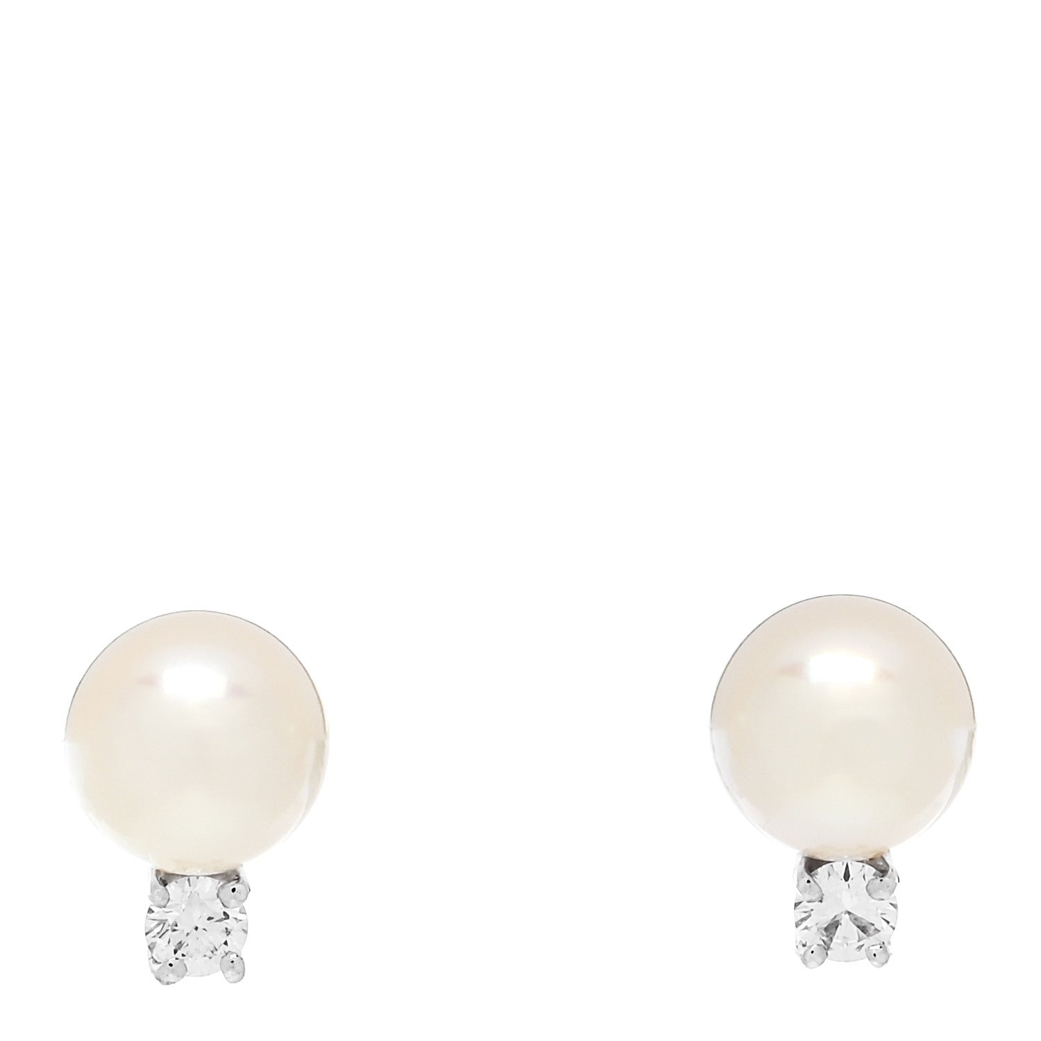 Tiffany 18K White Gold Diamond Akoya Cultured Pearl 7-7.5mm Signature Earrings 1 of 5