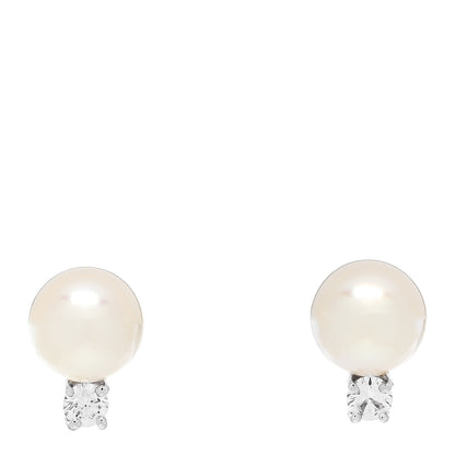 Tiffany 18K White Gold Diamond Akoya Cultured Pearl 7-7.5mm Signature Earrings 1 of 5