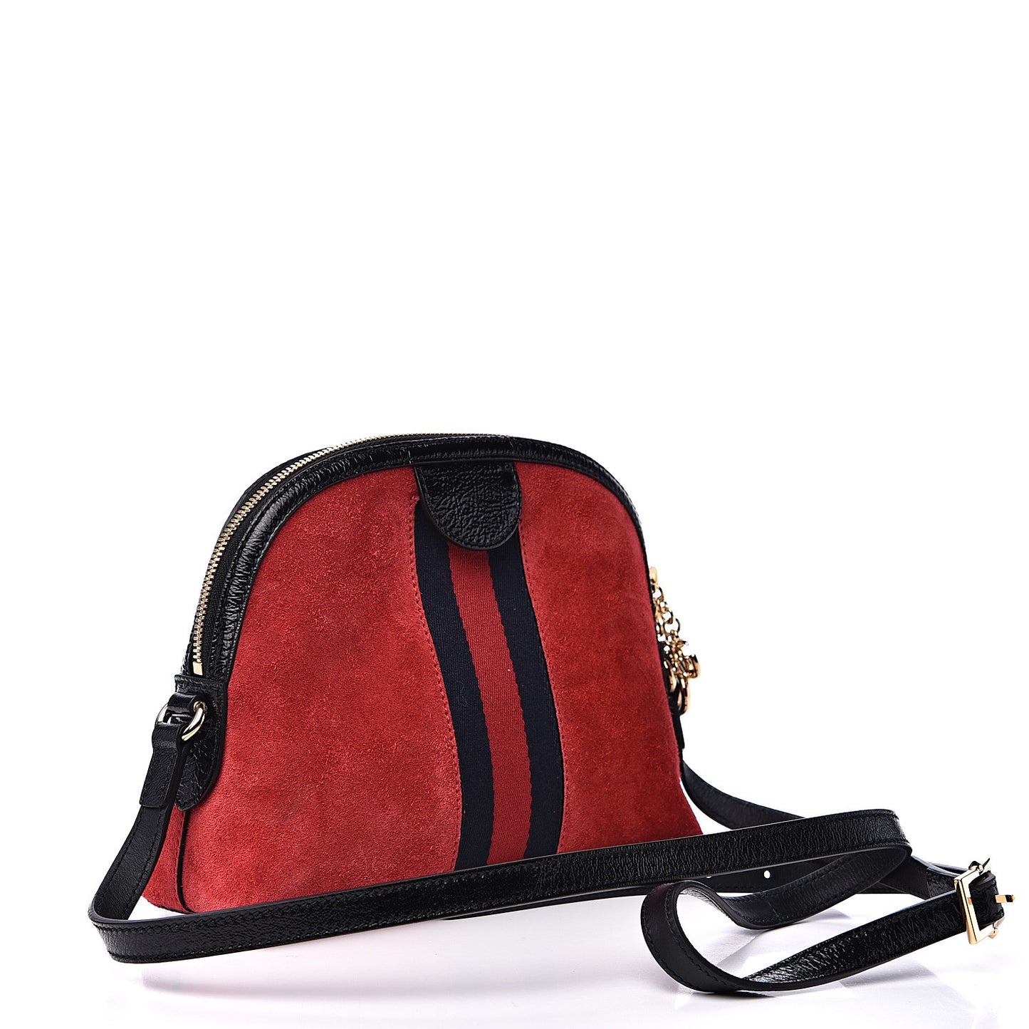 Suede Patent Web GG Small Ophidia Dome Shoulder Bag Hibiscus Red