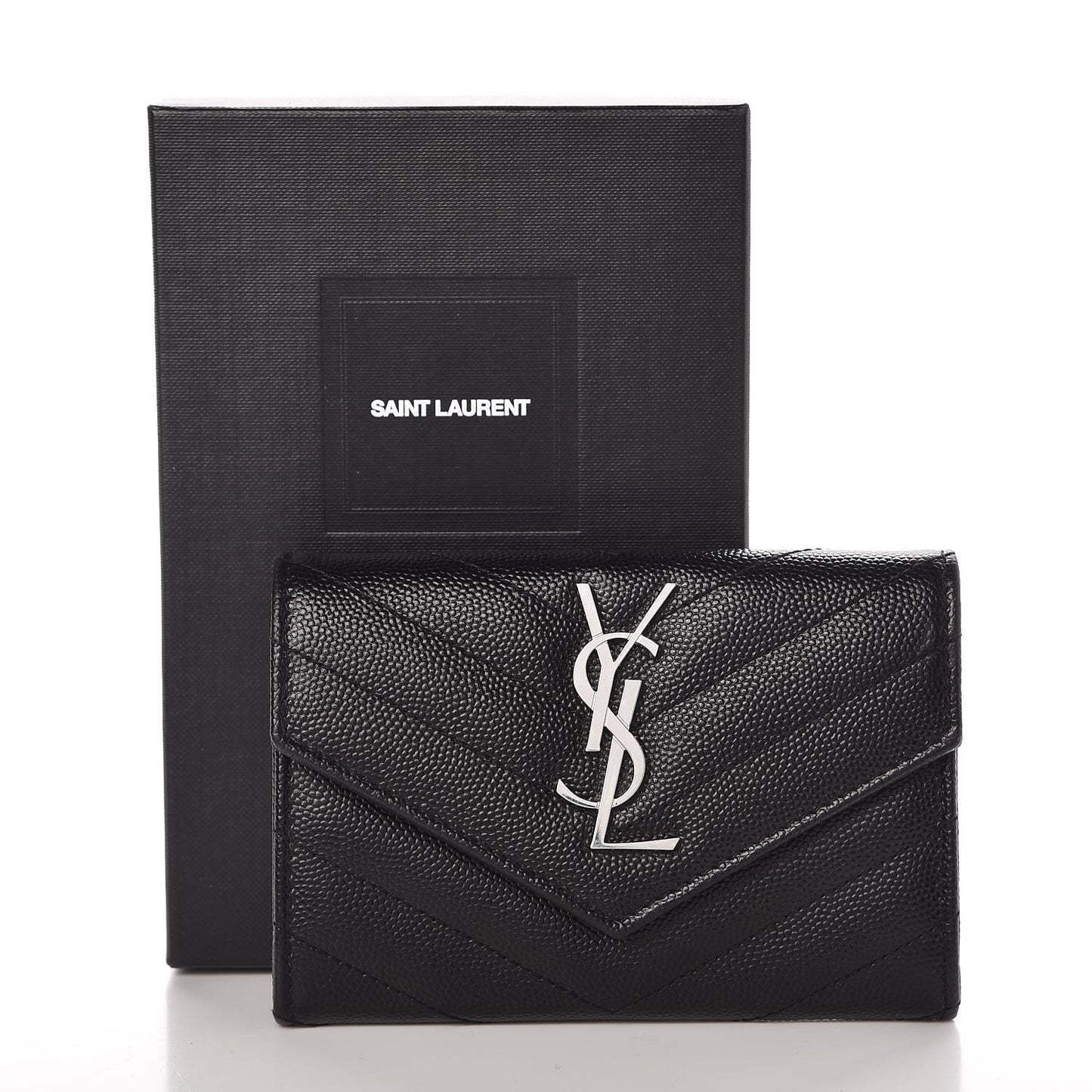 Grain De Poudre Matelasse Chevron Small Monogram Envelope Wallet Black