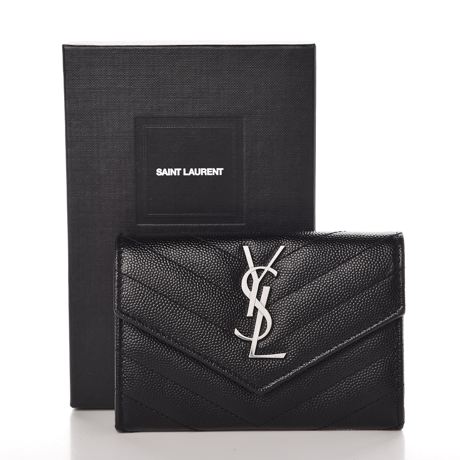 Saint Laurent Grain De Poudre Matelasse Chevron Small Monogram Envelope Wallet Black 7 of 7