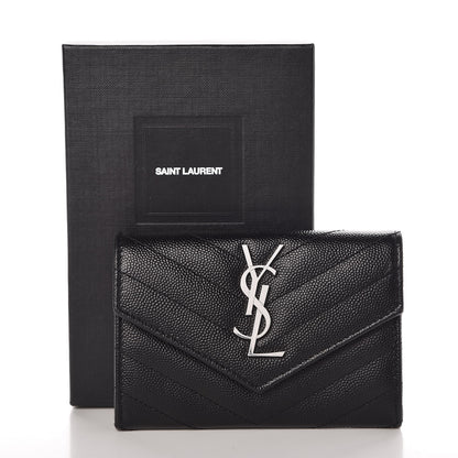 Saint Laurent Grain De Poudre Matelasse Chevron Small Monogram Envelope Wallet Black 7 of 7