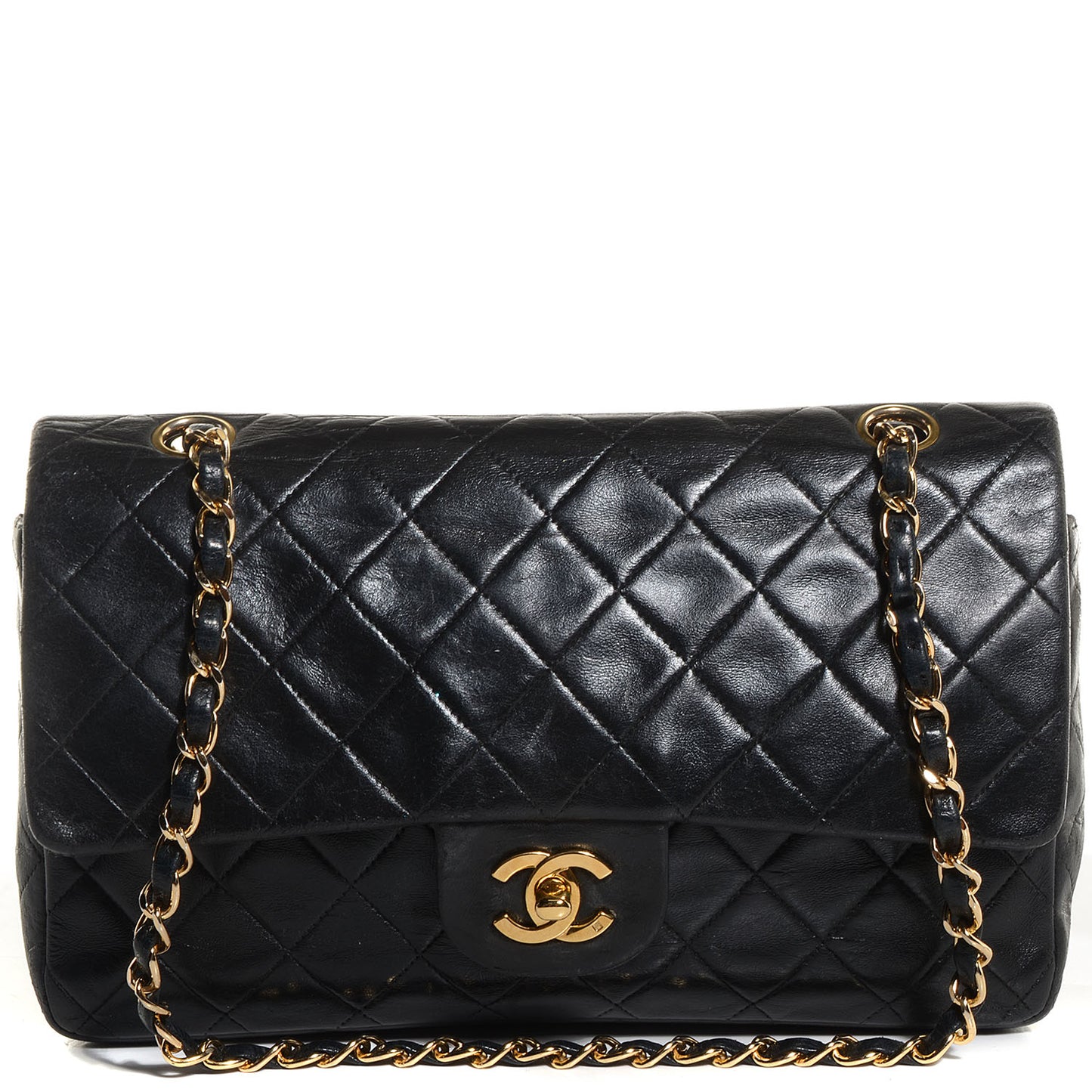 Lambskin Medium Double Flap Black