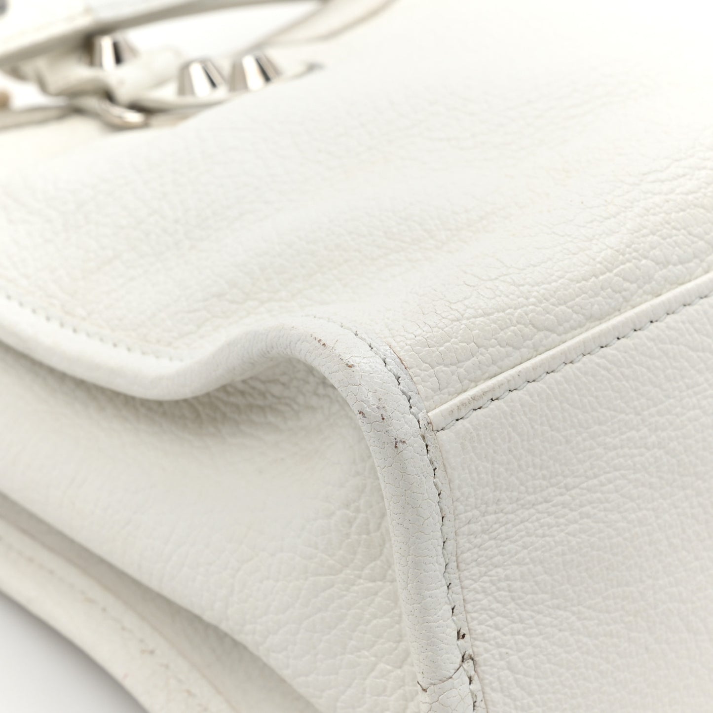 Chevre Silver Metallic Edge Hardware S City White