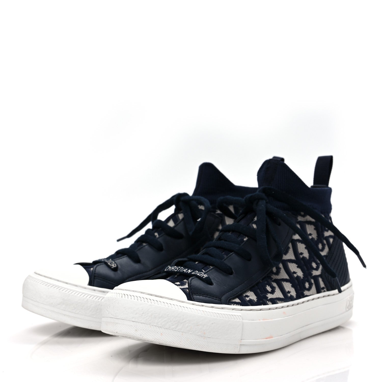 Christian Dior Technical Knit Calfskin Oblique Womens Walk'n Dior Mid Top Sneakers 38 Deep Blue 3 of 8