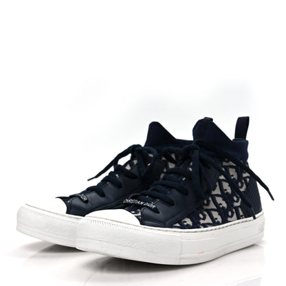 Christian Dior Technical Knit Calfskin Oblique Womens Walk'n Dior Mid Top Sneakers 38 Deep Blue 3 of 8