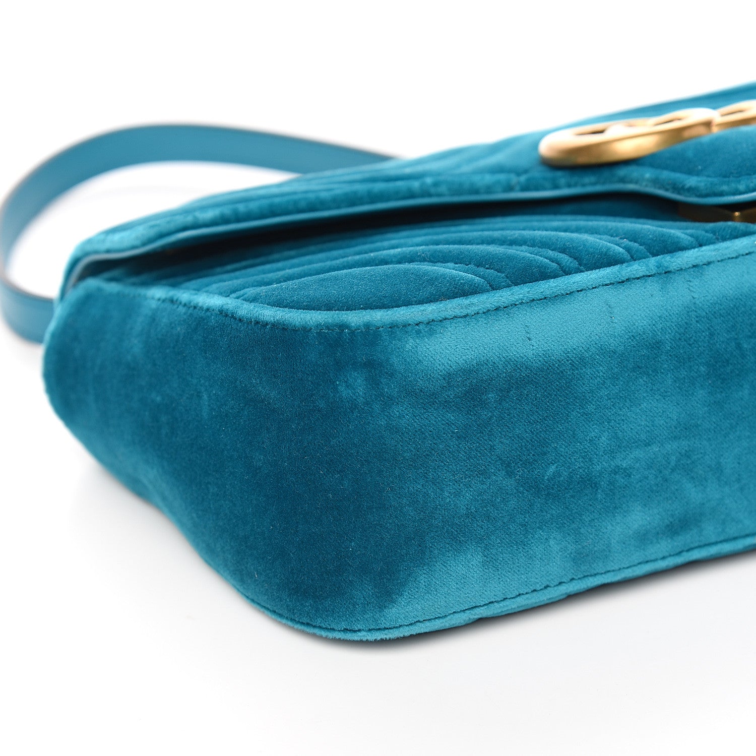Gucci Velvet Matelasse Small GG Marmont Shoulder Bag Pavone Cyan 7 of 8