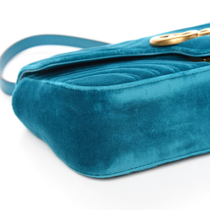 Gucci Velvet Matelasse Small GG Marmont Shoulder Bag Pavone Cyan 7 of 8