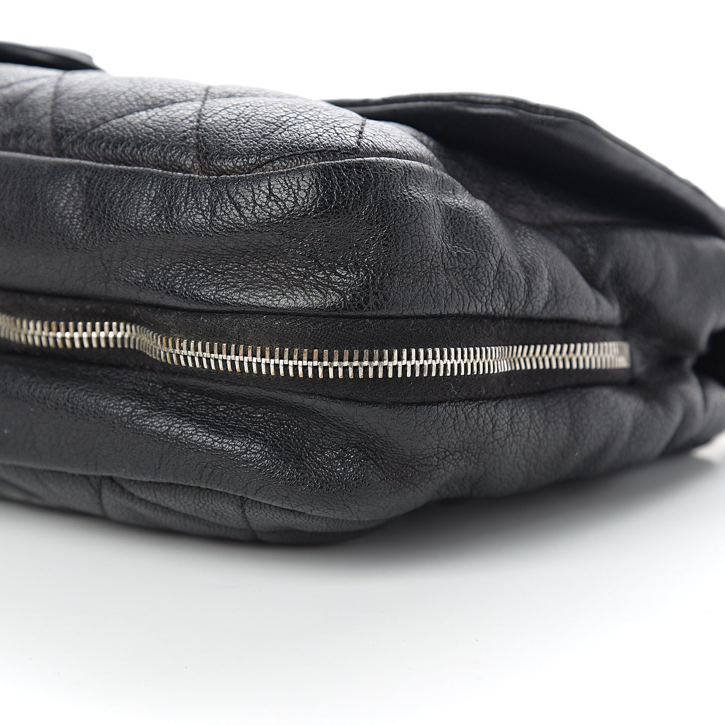 Calfskin Quilted Expandable Zip Flap Shoulder Bag Black