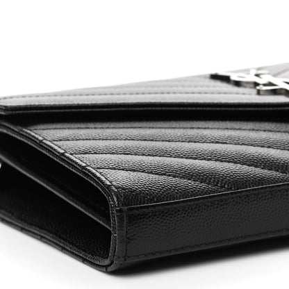 Saint Laurent Grain De Poudre Matelasse Chevron Monogram Chain Wallet Black 8 of 10