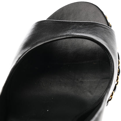 Chanel Calfskin Chain Peep Toe Wedge Pumps 39.5 Black 9 of 13