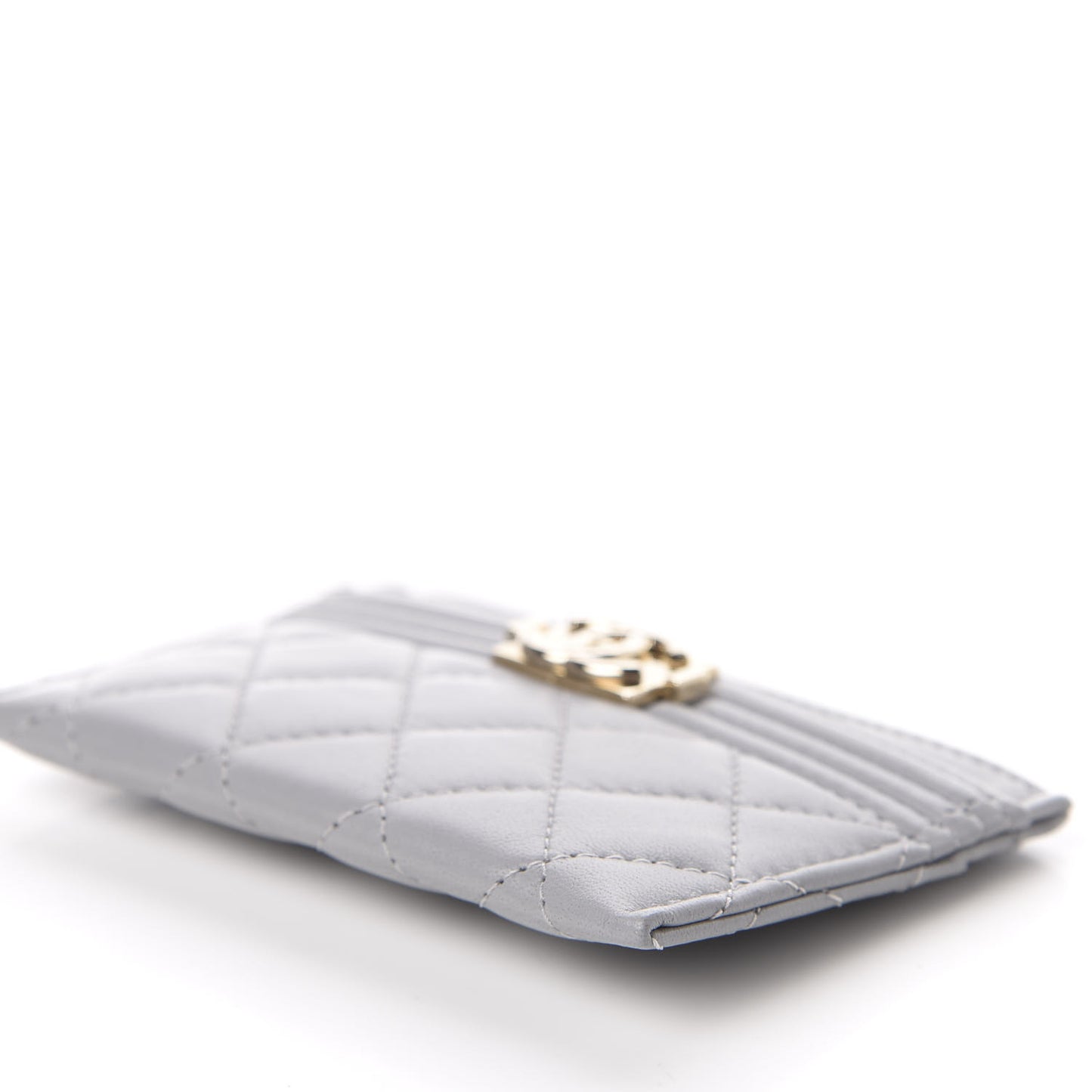 Lambskin Quilted Boy Card Holder Grey