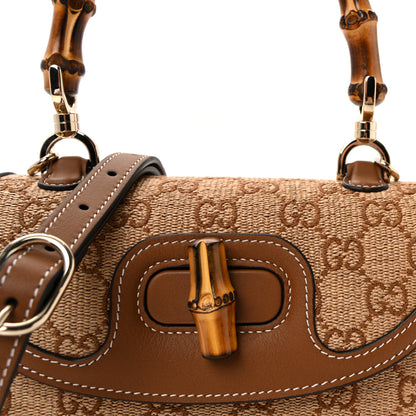 Gucci Raffia GG Supreme Monogram Calfskin Small Bamboo 1947 Top Handle Bag Natural 7 of 9