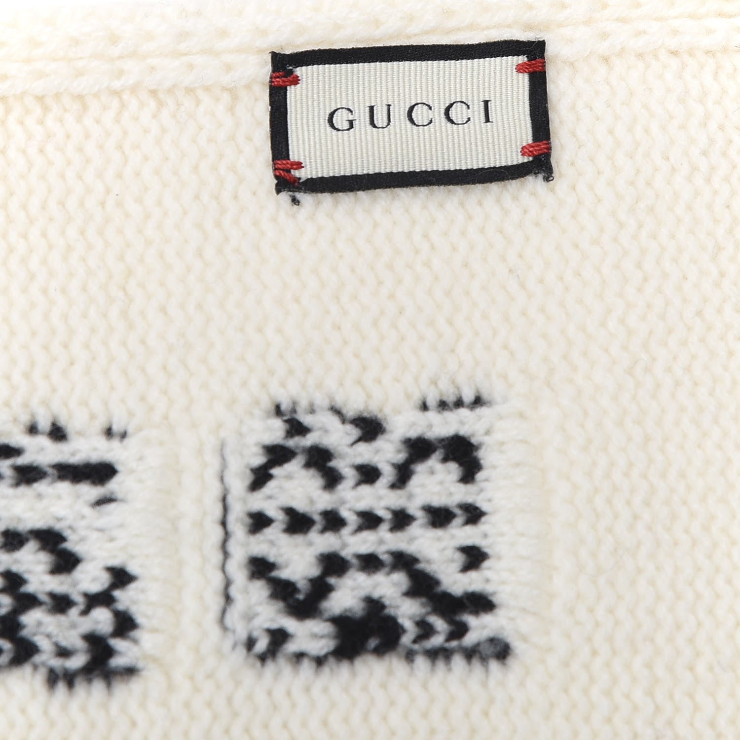 Gucci Wool Knit Fly Pig Scarf Ivory 3 of 4