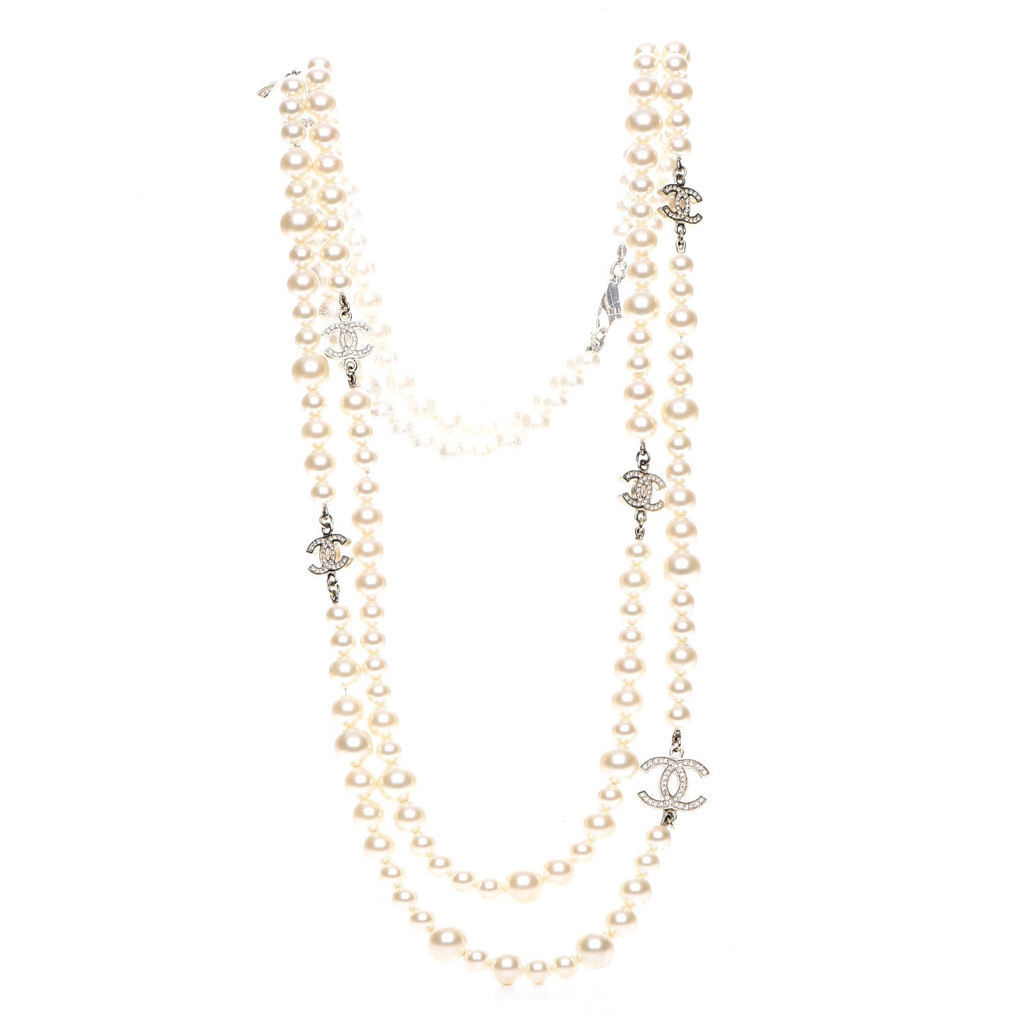 Pearl Crystal CC Double Strand Necklace Gold