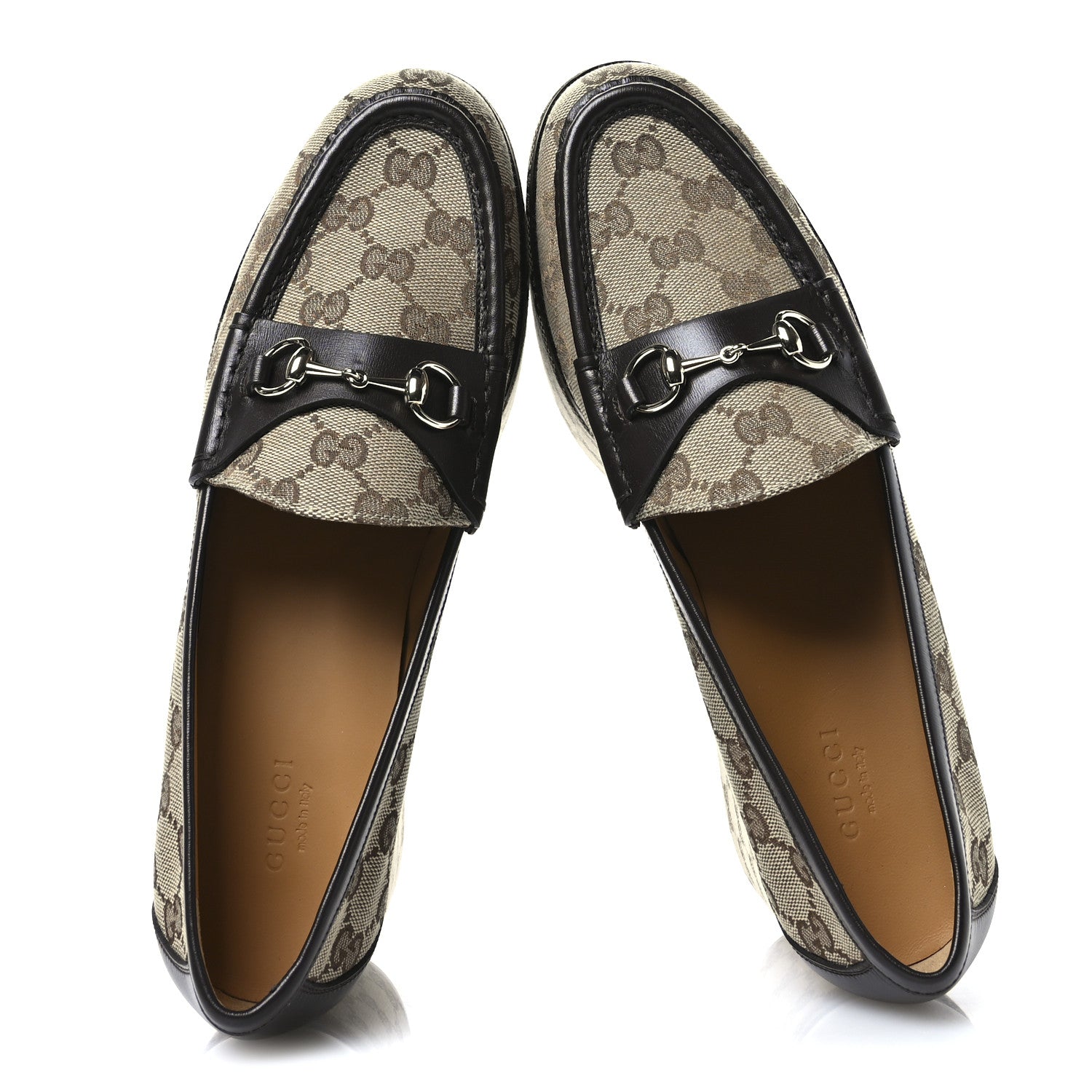 Gucci Monogram Horsebit Calfskin Womens Horsebit Wedge Platform Loafers 40 Beige Blue 2 of 9