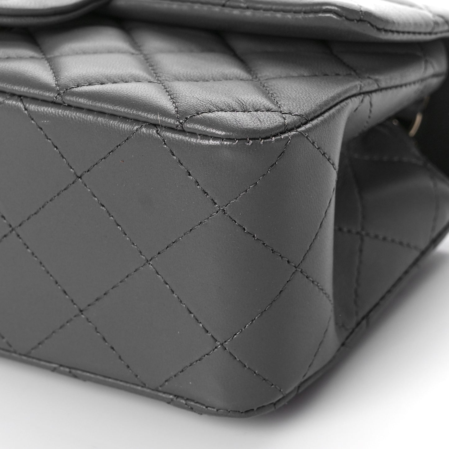 Lambskin Quilted Mini Rectangular Flap Dark Grey