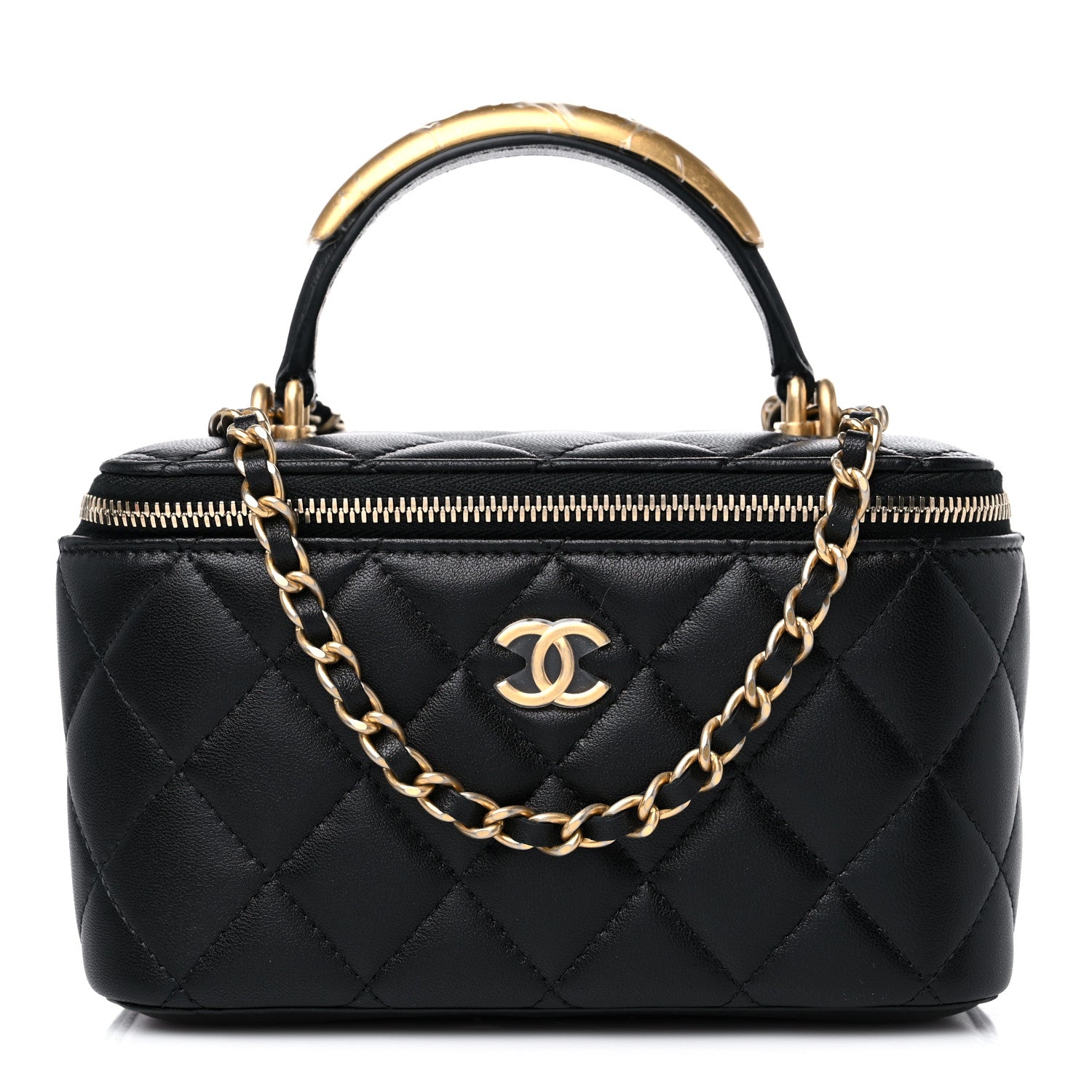 Chanel Lambskin Quilted Metal Small Top Handle Vanity Case With Chain Black 1 of 11