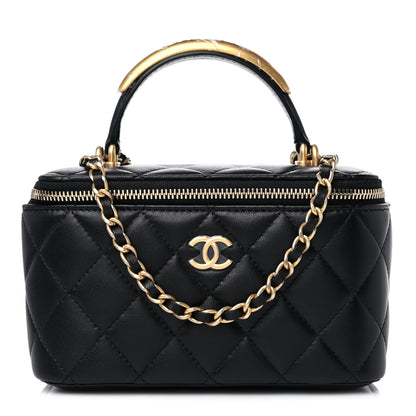 Chanel Lambskin Quilted Metal Small Top Handle Vanity Case With Chain Black 1 of 11
