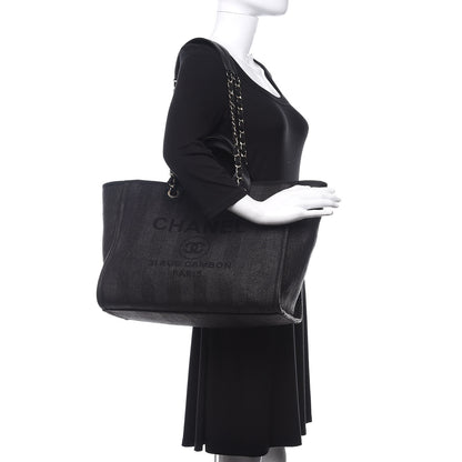 Chanel Mixed Fibers Calfskin Striped Medium Deauville Tote Black 2 of 10