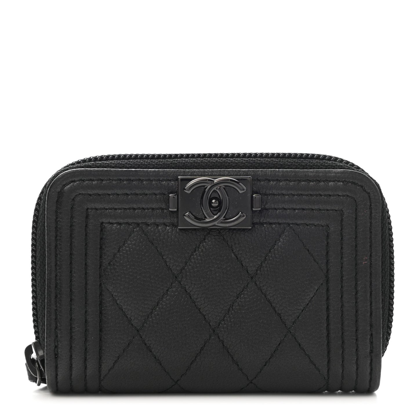 Caviar Quilted Boy Zip Around Coin Purse Wallet So Black