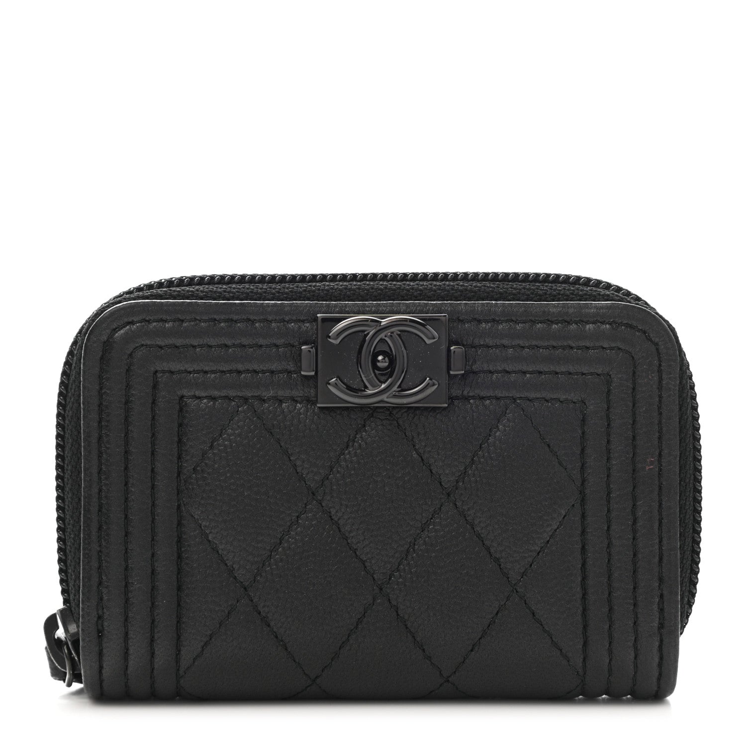 Chanel Caviar Quilted Boy Zip Around Coin Purse Wallet So Black 1 of 8